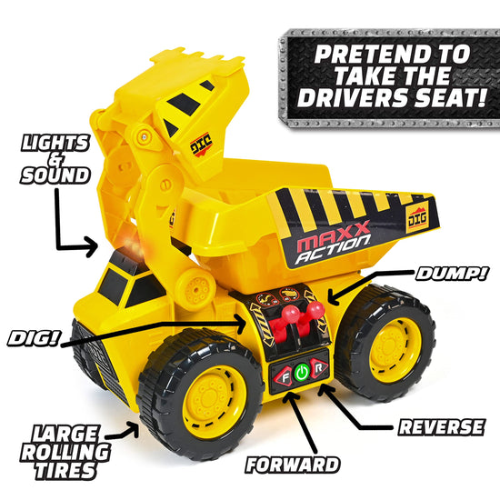 Maxx Action motorized dig rig – excavator and dump truck toy with joystick control for toddlers