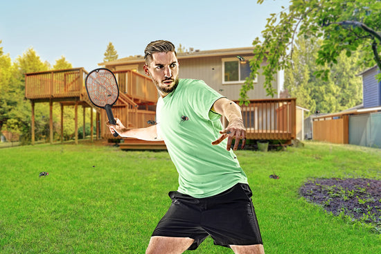 Bug zapper racket — handheld electric swatter for outdoor use