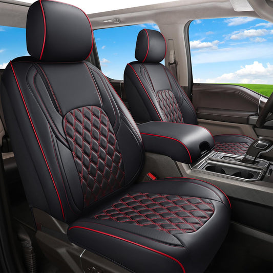 Huidasource vehicle seat covers - Full coverage for 2015-2025 Ford F150 SuperCrew and F250 F350 F450 Super Duty Crew Cab in black and red