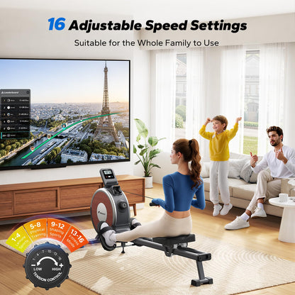 Merach rowing machine — magnetic resistance with dual slide rail and app compatibility