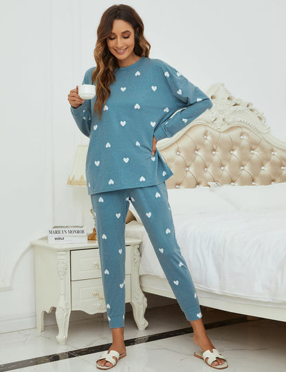 Blooming Jelly pajamas — Heart printed long sleeve lounge set with pockets