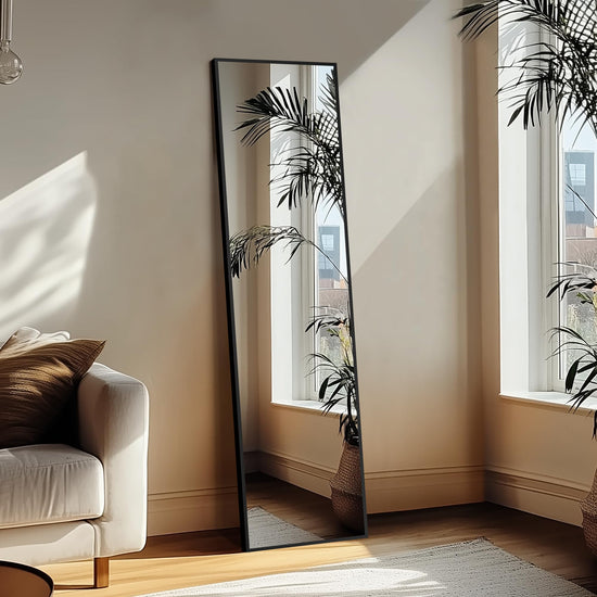 Delma full length mirror — large aluminum frame for wall mount or freestanding design