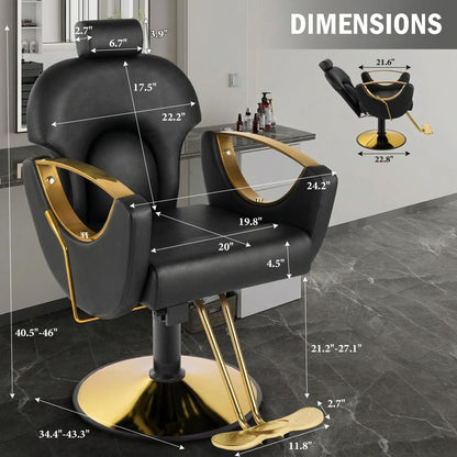 Tythical Salon Chair Reclining Barber Hair Chair for Hair Stylist with Heavy Duty Hydraulic Pump, 360 Swivel Styling Beauty Spa Tattoo Equipment for Home Barbershop, Black Gold