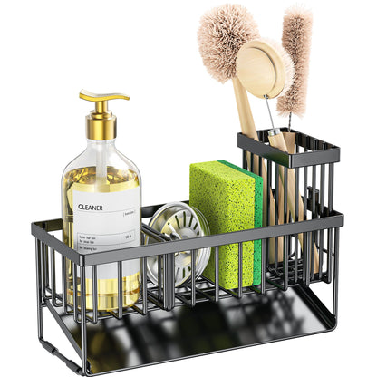 Cisily kitchen sink caddy with high brush holder and sponge holder for sink