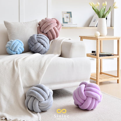 Sioloc soft knot ball pillow — Handmade plush round design in ivory color, 7.8 inches