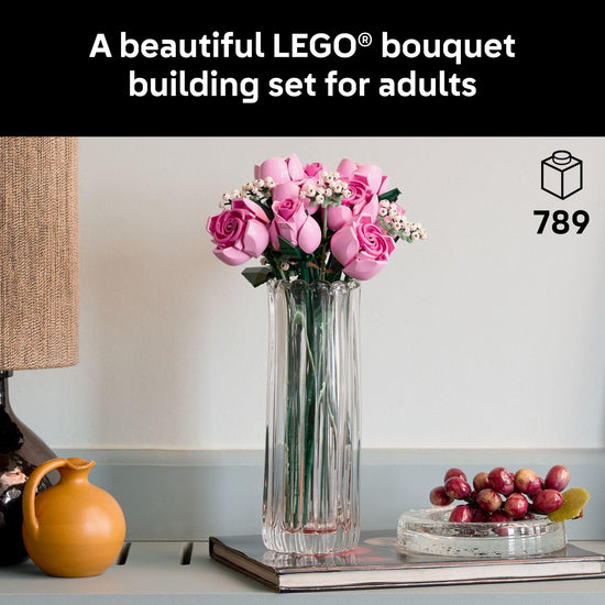 LEGO building blocks — bouquet of pink roses for home or office decor