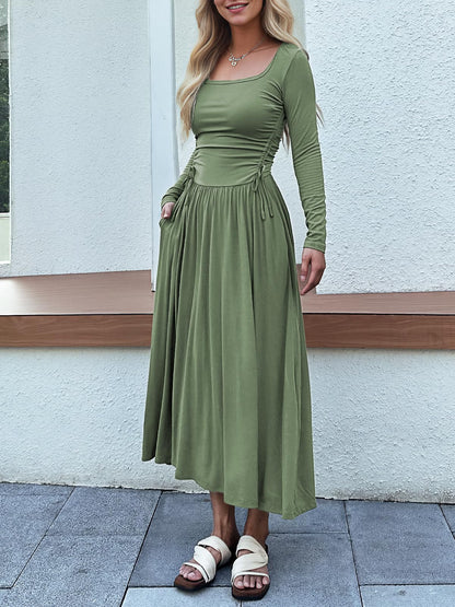 Mieazom women's maxi dress with square neck and adjustable waist tie