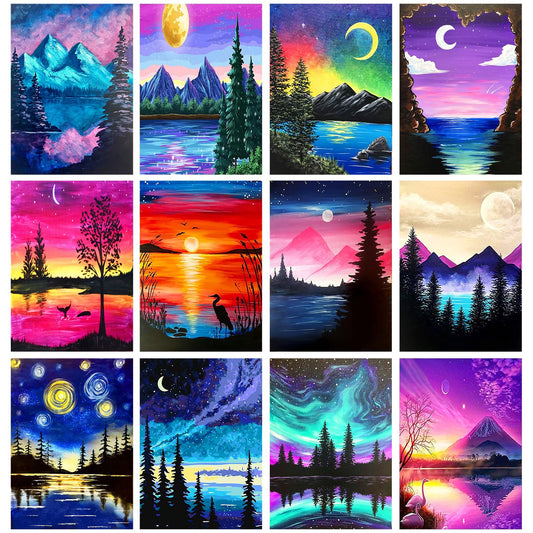 TINY FUN 12 pack diamond painting kits - 5D art kit for beginners with round diamonds