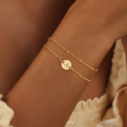 JNZSSWHJJH bracelet — 18K gold plated initial letter charm bracelet