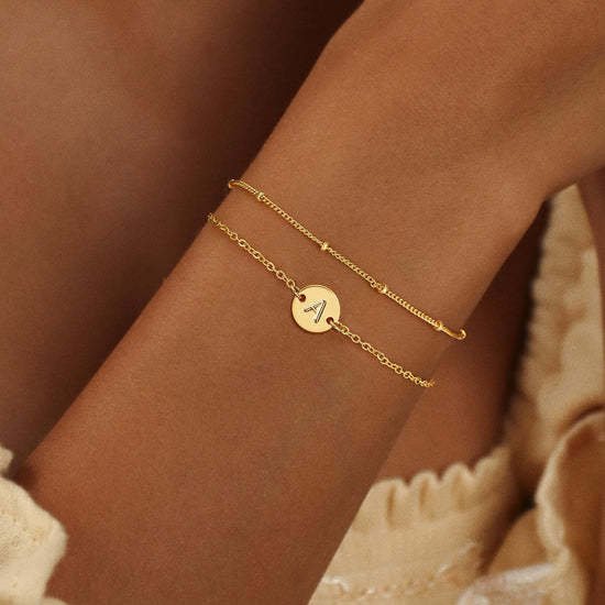 JNZSSWHJJH bracelet — 18K gold plated initial letter charm bracelet