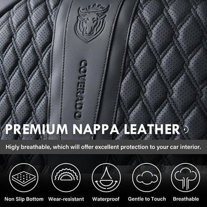 Coverado car seat covers with lumbar support in black nappa leather waterproof for most vehicles