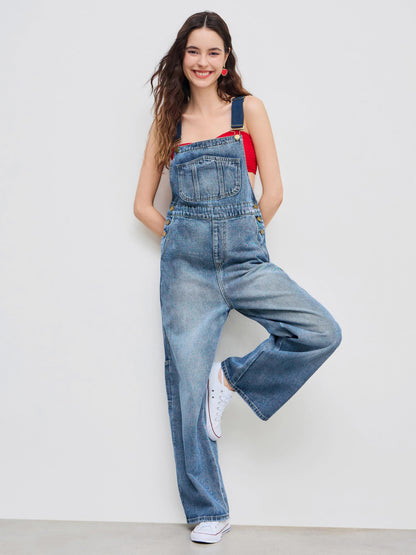 CIDER overalls with leopard pocket and buckle detail