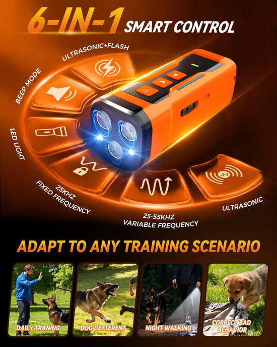 iBurr Dog Bark Deterrent Devices, 6 Modes 3X Ultrasonic Anti Barking Device for Dogs, 33 FT Range Barks No More Indoors Neighbor Outdoors with Flashlight,Dog Training Device
