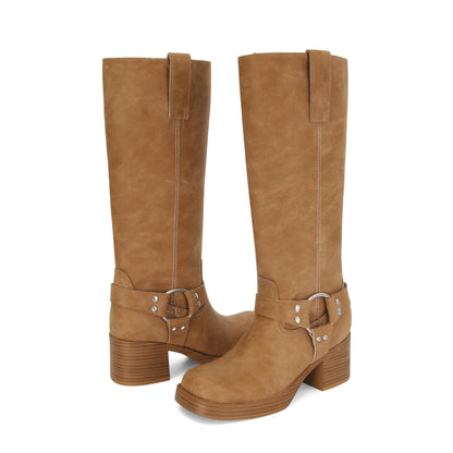 XBKXMK knee high riding boots with chunky heel and wide calf