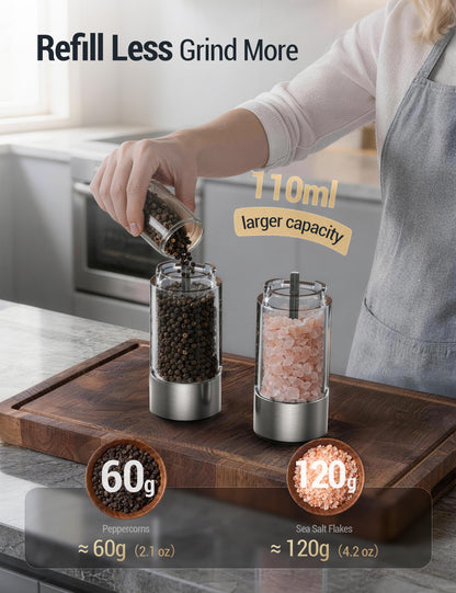 Seasoning mill — Rechargeable electric grinder with adjustable coarseness and LED