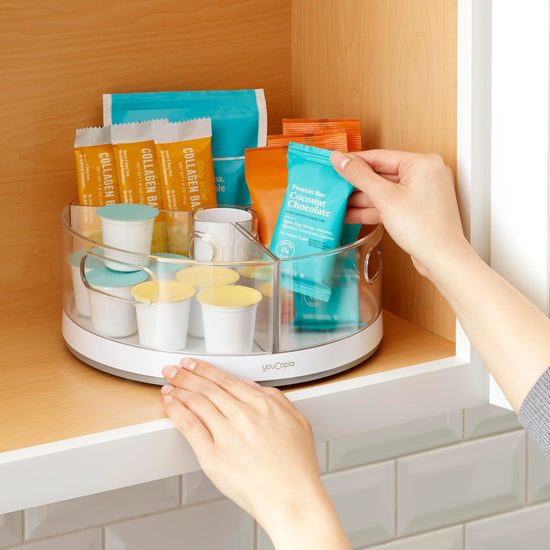 YouCopia rotating tray — space-saving design for easy access