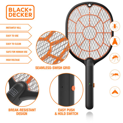 Bug zapper racket — handheld electric swatter for outdoor use