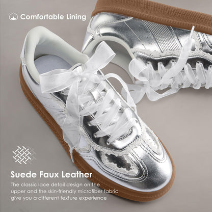Vilanva women's lace detail sneakers — comfortable casual shoes with gum sole