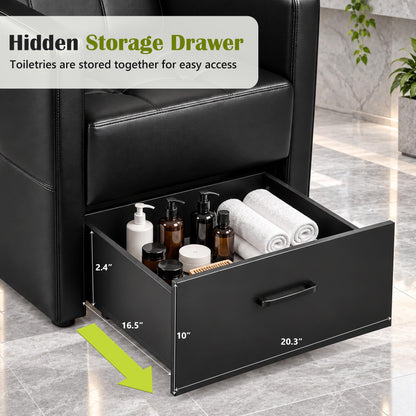 Shampoo Bowl Chair Set for Salon, Black Backwash Station with Drawer