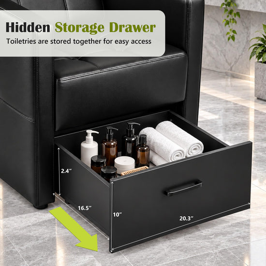 Shampoo Bowl Chair Set for Salon, Black Backwash Station with Drawer