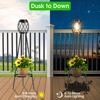 MXwcy solar lamps with plant stands 2 pack