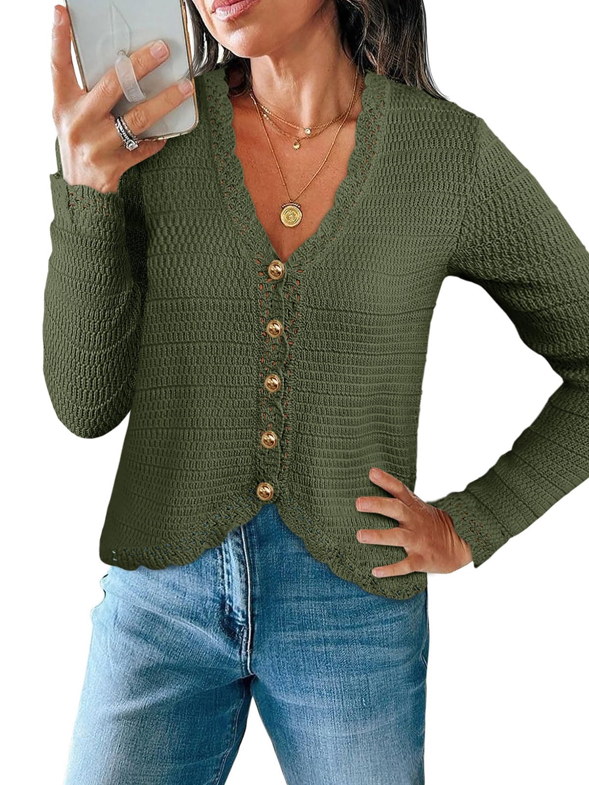 Saodimallsu women's v neck cardigan sweater — cropped boho knit design