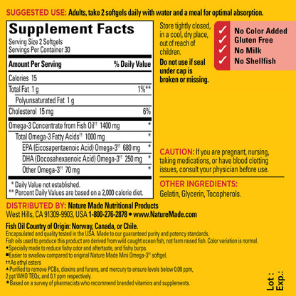 Nature Made fish oil omega 3 supplements - Extra strength burp less formula 60 softgels 30 day supply