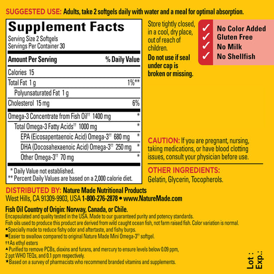 Nature Made fish oil omega 3 supplements - Extra strength burp less formula 60 softgels 30 day supply