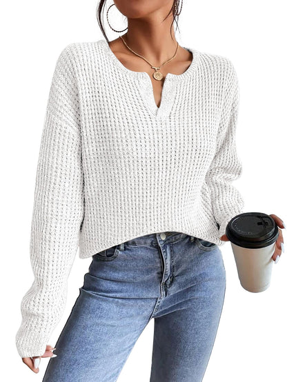 RICHSTORY women's sweater — casual drop shoulder v neck pullover in trendy fall style
