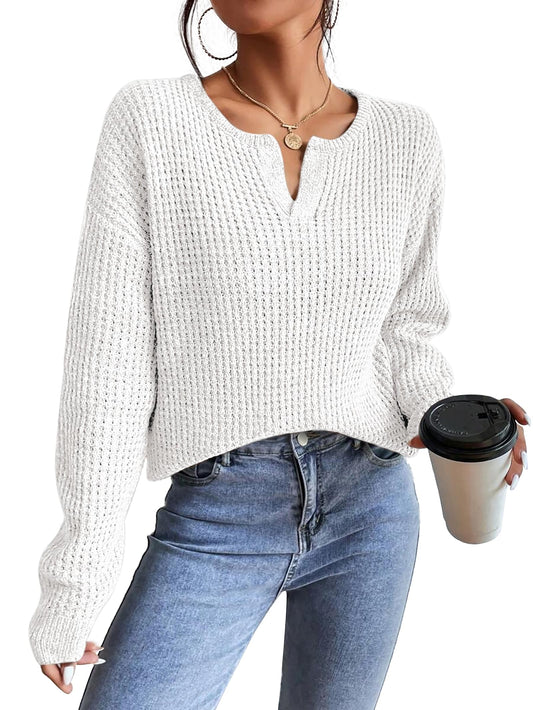RICHSTORY women's sweater — casual drop shoulder v neck pullover in trendy fall style
