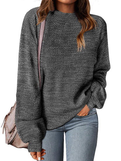 MEROKEETY sweater — Oversized pullover with crew neck and long sleeves in heathered knit