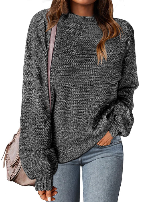 MEROKEETY sweater — Oversized pullover with crew neck and long sleeves in heathered knit