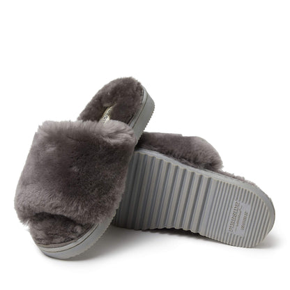 Dearfoams shearling slide slipper — easy on/off design