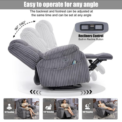 SINCRUMI chair with massage, heat, USB and Type-C charging ports, electric glider