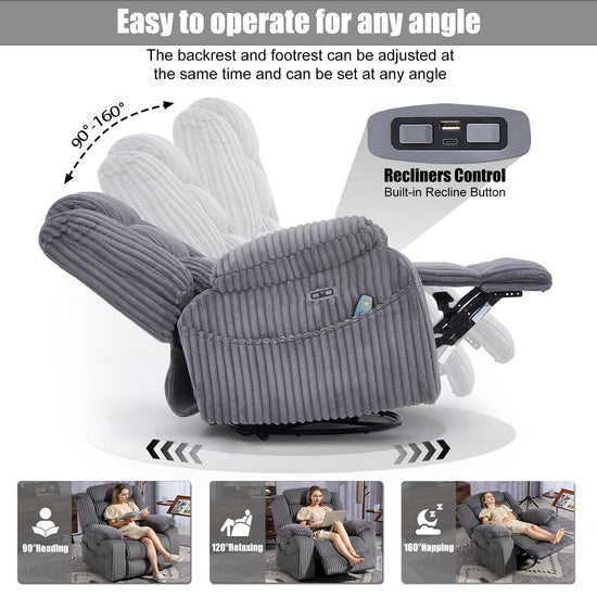 SINCRUMI chair with massage, heat, USB and Type-C charging ports, electric glider
