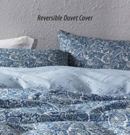 BED_LINEN_SET — SLEEPBELLA reversible cotton duvet cover set in blue and white