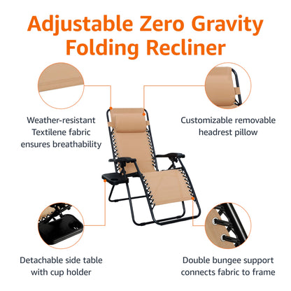 Amazon Basics zero gravity chair with side table set of 2 — with side table included