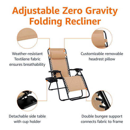 Amazon Basics zero gravity chair with side table set of 2 — with side table included
