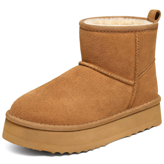 Litfun suede platform mini boots - Fuzzy fur lined ankle winter boots for women