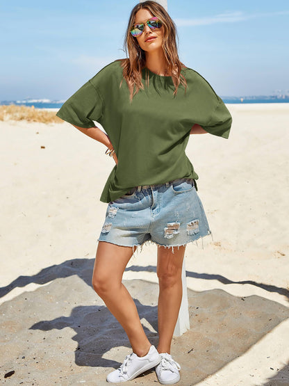 Tankaneo oversized casual t-shirt with side slit