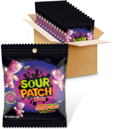 SOUR PATCH KIDS — Glow ups strawberry-watermelon gummy candy in bulk bags 12-3.08 oz bags.