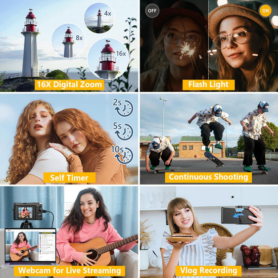 Digital camera — 64MP autofocus vlogging camera with flip screen and 16X zoom