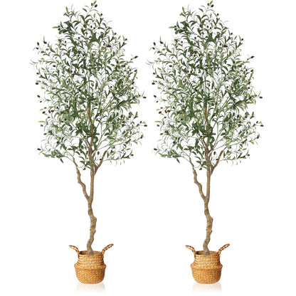 MOSADE artificial olive tree - handmade seagrass basket with artificial flowers