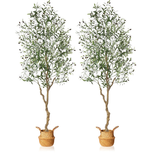 MOSADE artificial olive tree - handmade seagrass basket with artificial flowers