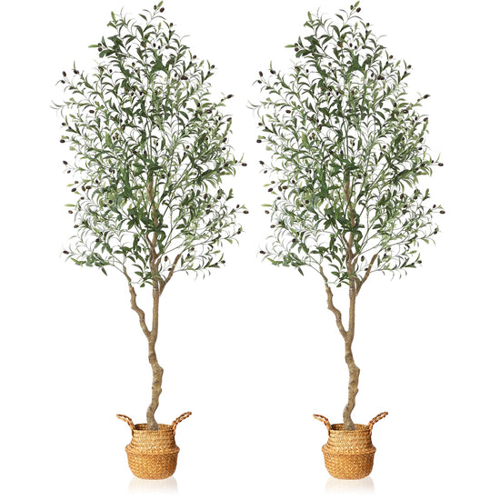 MOSADE artificial olive tree - handmade seagrass basket with artificial flowers