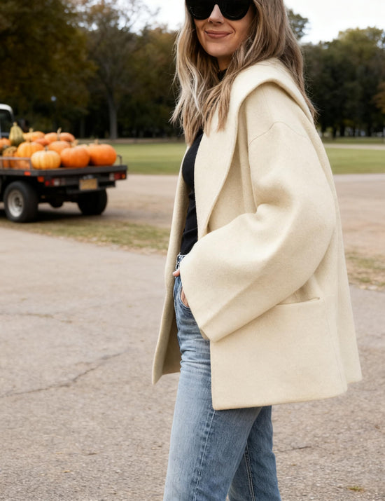 Hooever women's shawl collar cardigan - oversized open front cropped knit coat