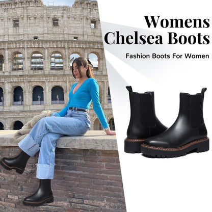 Athlefit women's ankle boots - Chelsea style with chunky heel and lug sole.
