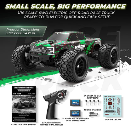 Haiboxing 1:18 scale rc monster truck - waterproof electric powered vehicle with 2 batteries