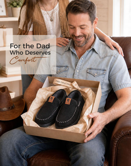 HomeTop men's suede moccasin slippers - memory foam and warm lining.