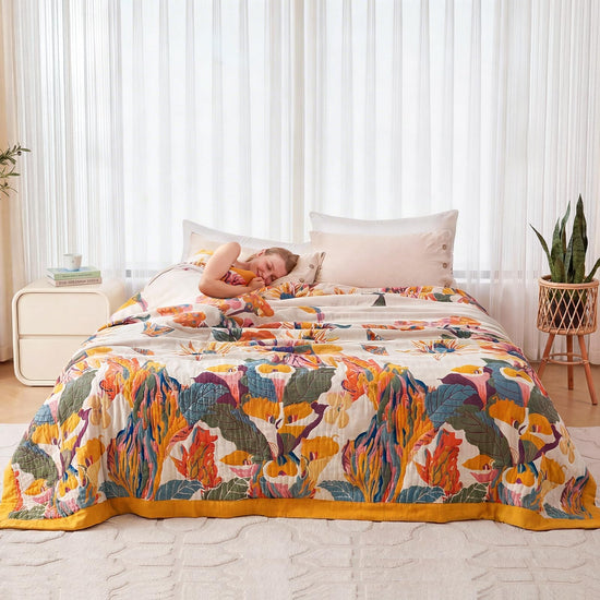 Boho throw blanket — 100% cotton reversible lightweight design for all seasons